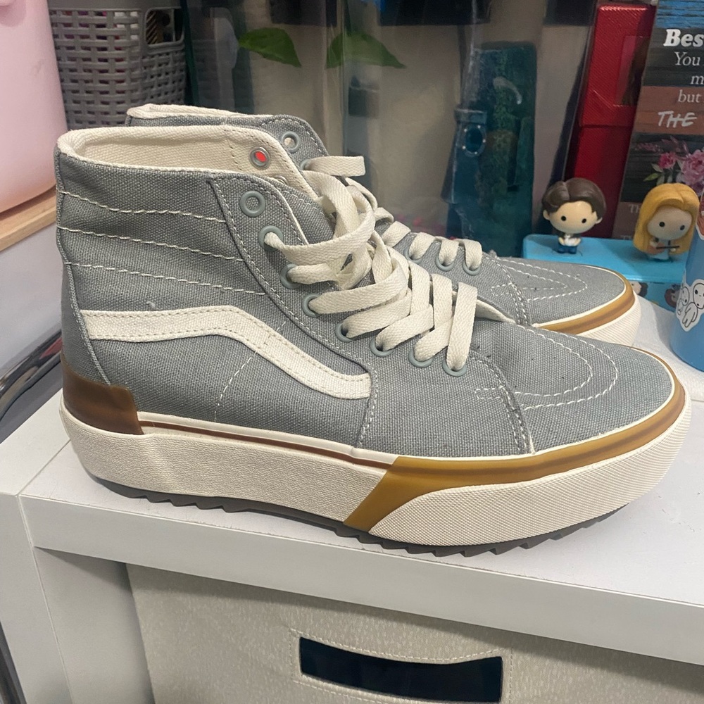 Vans Gray/Blue High-Top Sneakers with Gold Accents